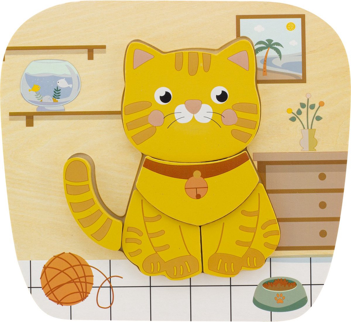 Houten Vormen Puzzel - kat of poes - 5 Stukjes